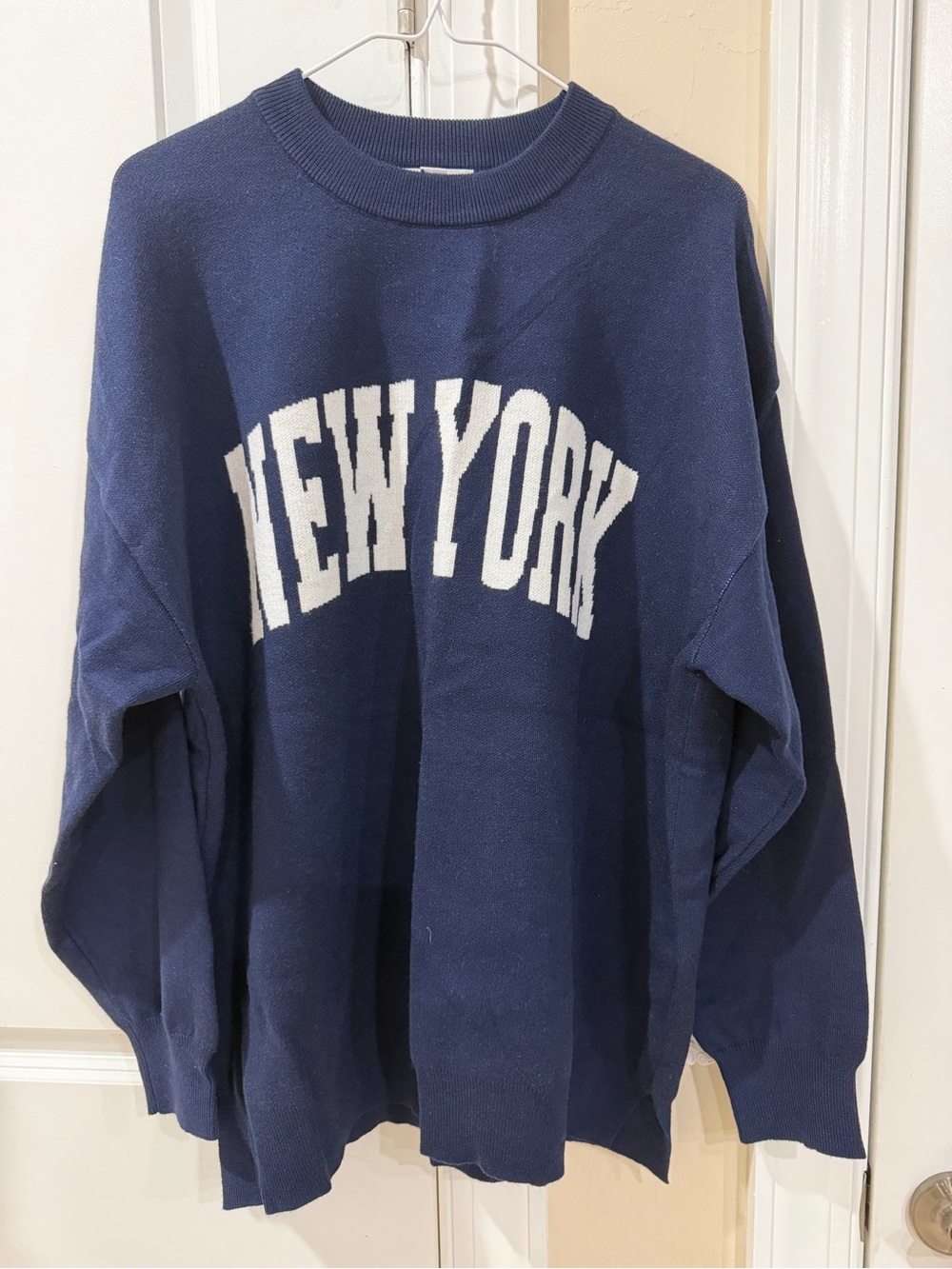 NEW YORK Crewneck Sweater - Navy with White Lettering 1X